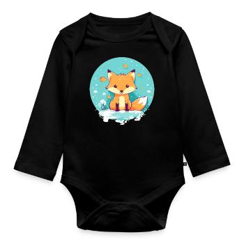 Niedlicher Fuchs Winter Schnee - Baby Bio-Langarm-Body - Schwarz - Vorne