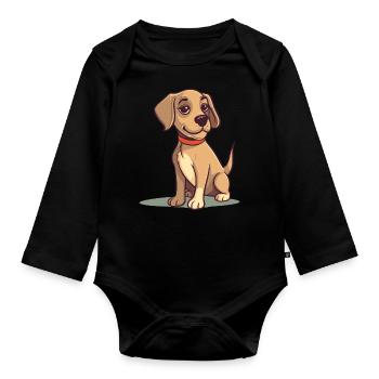 Cute dog design for dog owners - Organic Longsleeve Baby Bodysuit - black - Front