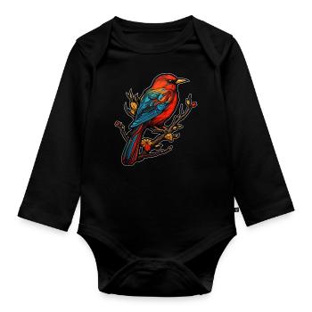 Oiseau, Animal, Nature, Arbre, Branche, Phénix, Arc-en-ciel - Body Bébé bio manches longues - noir - Devant