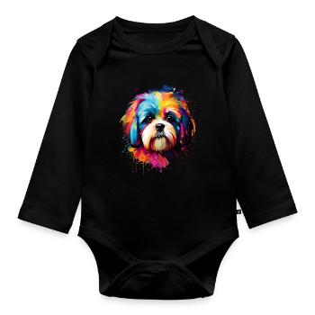 Shih Tzu Löwenhund - Baby Bio-Langarm-Body - Schwarz - Vorne
