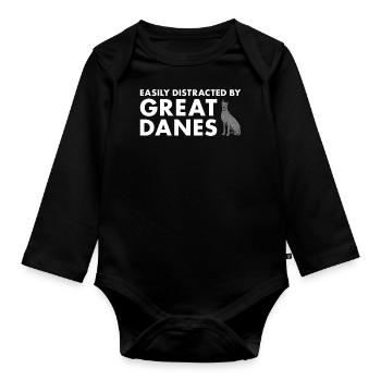 Easily Distracted By Great Dane - Organic Longsleeve Baby Bodysuit - black - Front