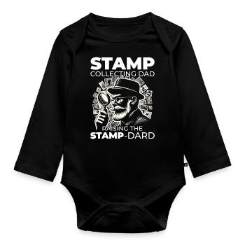 Vintage Postage Stamp Collector Dad Philatelist - Organic Longsleeve Baby Bodysuit - black - Front