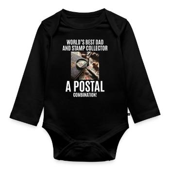 Vintage Postage Stamp Collector Dad Philatelist - Organic Longsleeve Baby Bodysuit - black - Front