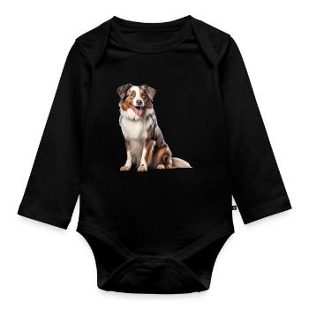 Australian Sheperd - Baby Bio-Langarm-Body - Schwarz - Vorne