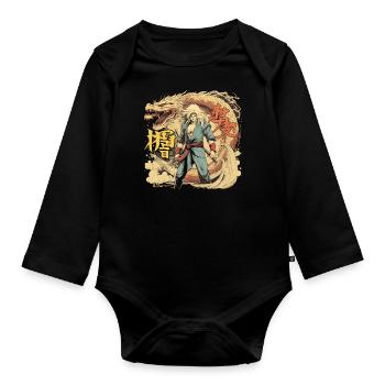 Anime Dragon Mann - Baby Bio-Langarm-Body - Schwarz - Vorne