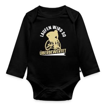 Rollstuhl Rollstuhlfahrer Lustig - Baby Bio-Langarm-Body - Schwarz - Vorne