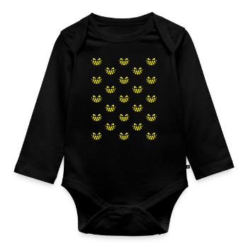 Halloween Frights (Pattern Raster / Yellow / PNG) - Organic Longsleeve Baby Bodysuit - black - Front
