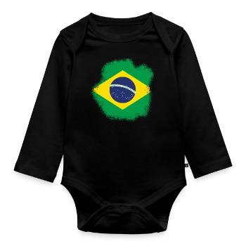 Drapeau du Brésil Drapeau de l’Amérique du Sud - Body Bébé bio manches longues - noir - Devant