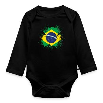 Brasilien Flagge Brasilianische Fahne Südamerika - Baby Bio-Langarm-Body - Schwarz - Vorne
