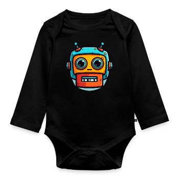 Süßer Halloween Roboter - Baby Bio-Langarm-Body - Schwarz - Vorne