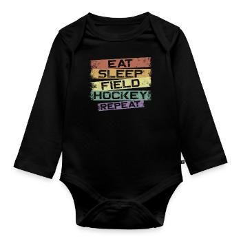 Field Hockey Eat Sleep Field - Baby Bio-Langarm-Body - Schwarz - Vorne