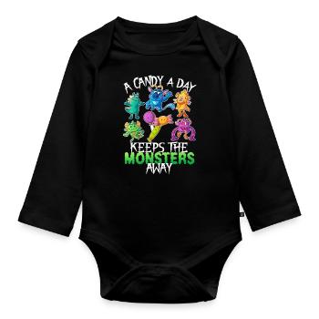One candy a day Monster Funny Halloween - Organic Longsleeve Baby Bodysuit - black - Front