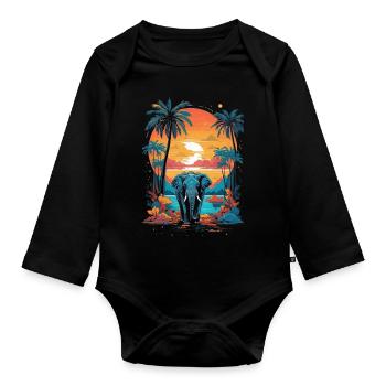 Urban Jungle Majesty: éléphant coloré - Body Bébé bio manches longues - noir - Devant