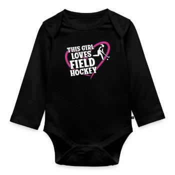 Hockey sur gazon Cette fille aime le terrain - Body Bébé bio manches longues - noir - Devant