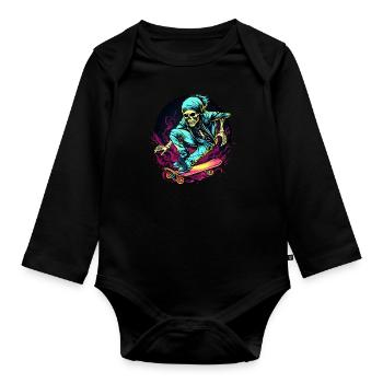 Skateboard skeleton neo - Organic Longsleeve Baby Bodysuit - black - Front