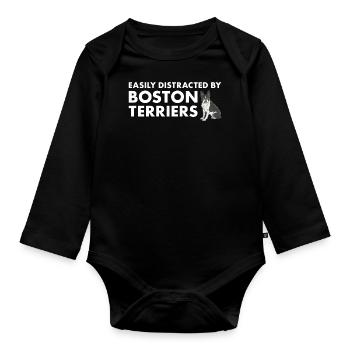 Easily Distracted By Boston Terrier - Organic Longsleeve Baby Bodysuit - black - Front