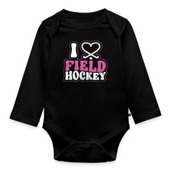 Field Hockey Heart I Love Field - Organic Longsleeve Baby Bodysuit - black - Front