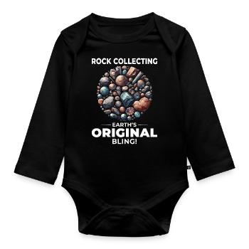 Gesteinssammeln, Mineraliensammler, Jagdgeologie, - Baby Bio-Langarm-Body - Schwarz - Vorne