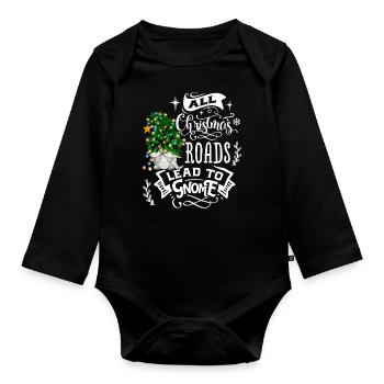 Gnomies de Noël Tous les chemins mènent au Gnome - Body Bébé bio manches longues - noir - Devant