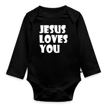 Jesus loves you - Organic Longsleeve Baby Bodysuit - black - Front
