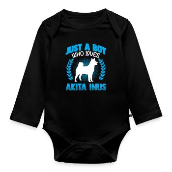 Garçon qui aime Akita Inu Shiba Inu - Body Bébé bio manches longues - noir - Devant
