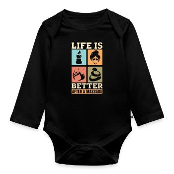 La vie du massothérapeute est meilleure après la réflexologie - Body Bébé bio manches longues - noir - Devant