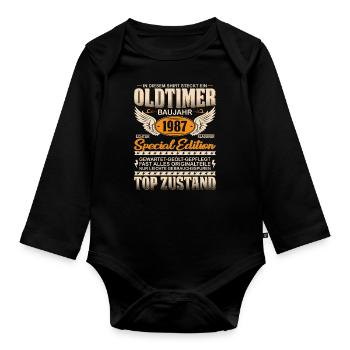 Kultiger 1987er Oldtimer - Baby Bio-Langarm-Body - Schwarz - Vorne