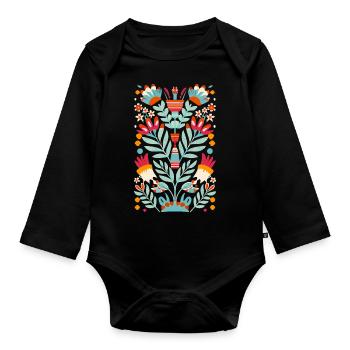 Otomi Blumen Mexikanische Blumenkunst - Baby Bio-Langarm-Body - Schwarz - Vorne