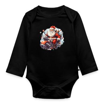 Santa Claus driving through snow with gift - Organic Longsleeve Baby Bodysuit - black - Front