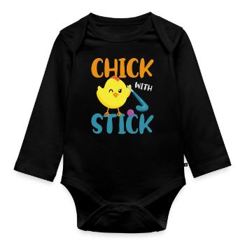 Field Hockey Chicken Chick With - Organic Longsleeve Baby Bodysuit - black - Front
