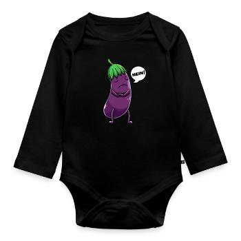 Aubergine Obst Und Gemüse - Baby Bio-Langarm-Body - Schwarz - Vorne