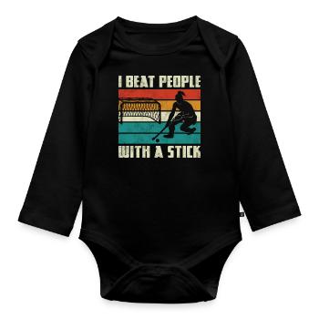 Field Hockey I Beat People With A - Organic Longsleeve Baby Bodysuit - black - Front
