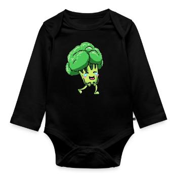 Brocoli Laughing Emoticon Légumes végétaliens - Body Bébé bio manches longues - noir - Devant