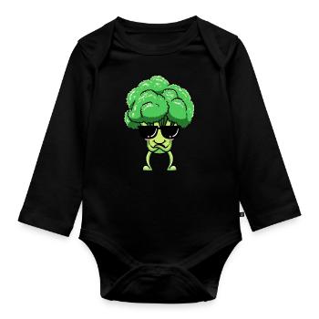 Broccoli Emoticon Vegan Vegetable Vegetarian - Organic Longsleeve Baby Bodysuit - black - Front