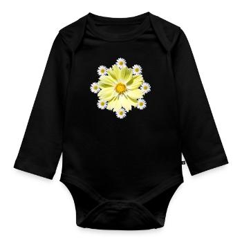 Cosmee flower with daisies floral floral pattern - Organic Longsleeve Baby Bodysuit - black - Front