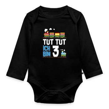 3. Geburtstag Tut Tut Eisenbahn Zug 3 Jahre - Baby Bio-Langarm-Body - Schwarz - Vorne