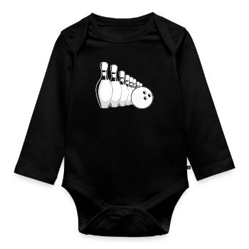 Bowling Bowlen Bowler - Baby Bio-Langarm-Body - Schwarz - Vorne
