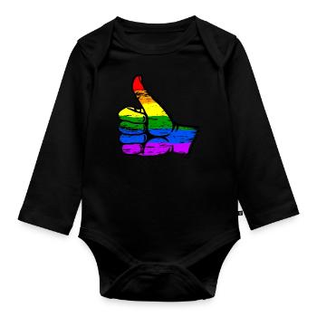 Regenbogenfarbe Flagge Hand alles klar Symbol used - Baby Bio-Langarm-Body - Schwarz - Vorne