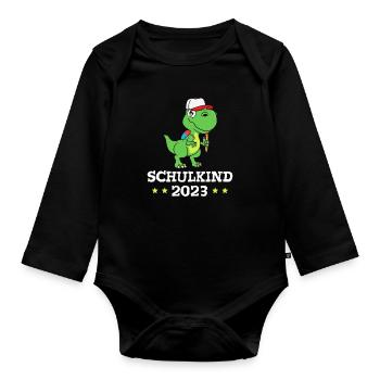 Schulkind 2023 Dinosaurier - Baby Bio-Langarm-Body - Schwarz - Vorne