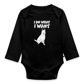 Je m’en fous chien - Body Bébé bio manches longues - noir - Devant
