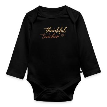 Thankful Teacher Turkey Pilgrim Retro Thanksgiving - Baby Bio-Langarm-Body - Schwarz - Vorne