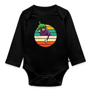 Aubergine, fruits et légumes - Body Bébé bio manches longues - noir - Devant