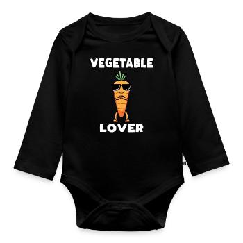 Vegetable Lover, Carrot, Vegan, Vegetarian - Organic Longsleeve Baby Bodysuit - black - Front