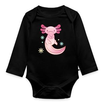 Schwimmendes Axolotl-Design für Axolotl-Liebhaber - Baby Bio-Langarm-Body - Schwarz - Vorne