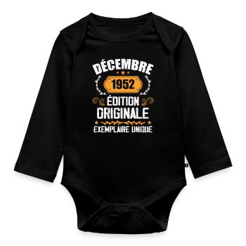 Anniversaire Cadeau Millésime Décembre 1952 - 195 - Body Bébé bio manches longues - noir - Devant