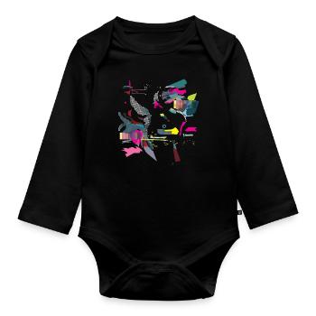 « Oiseau coloré » en rose - Body Bébé bio manches longues - noir - Devant