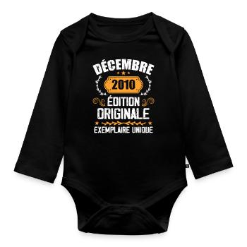 Anniversaire Cadeau Millésime Décembre 2010 - 201 - Body Bébé bio manches longues - noir - Devant
