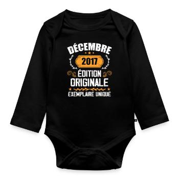 Anniversaire Cadeau Millésime Décembre 2017 - 201 - Body Bébé bio manches longues - noir - Devant