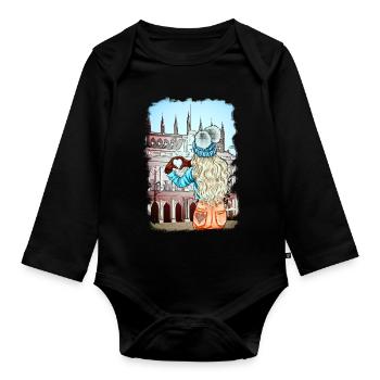Blonde Frau Rathaus Rostock Illustration - Baby Bio-Langarm-Body - Schwarz - Vorne