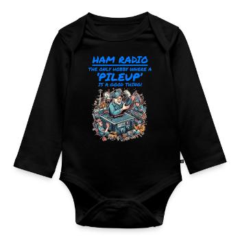 Ham Radio Operator Playful Cartoon Funny Hobby - Organic Longsleeve Baby Bodysuit - black - Front